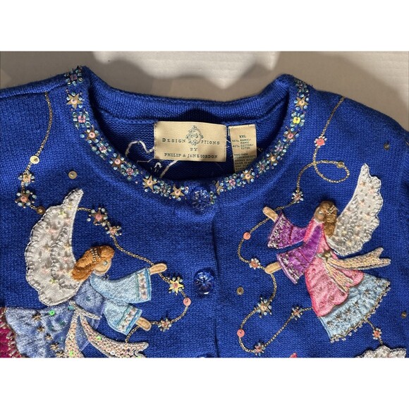 Design Options by Philip & Jane Gordon Angel Christmas Cardigan Sweater XXL - Picture 3 of 14
